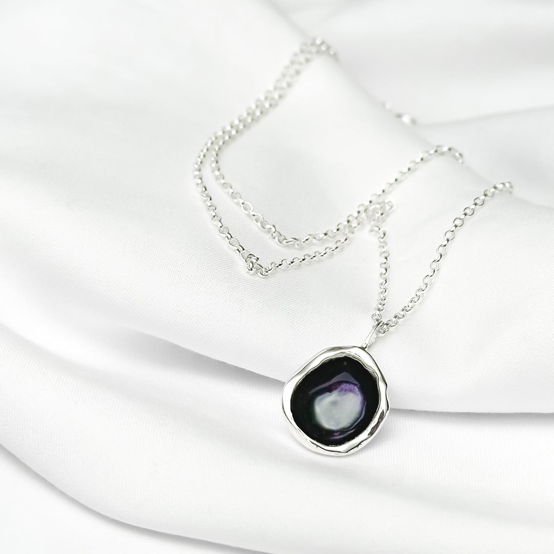 Blackberry Purple Enamel Sterling Silver Droplet Necklace